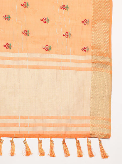 Dhiyona GR Women's Jasmin Orange Cotton Silk Saree