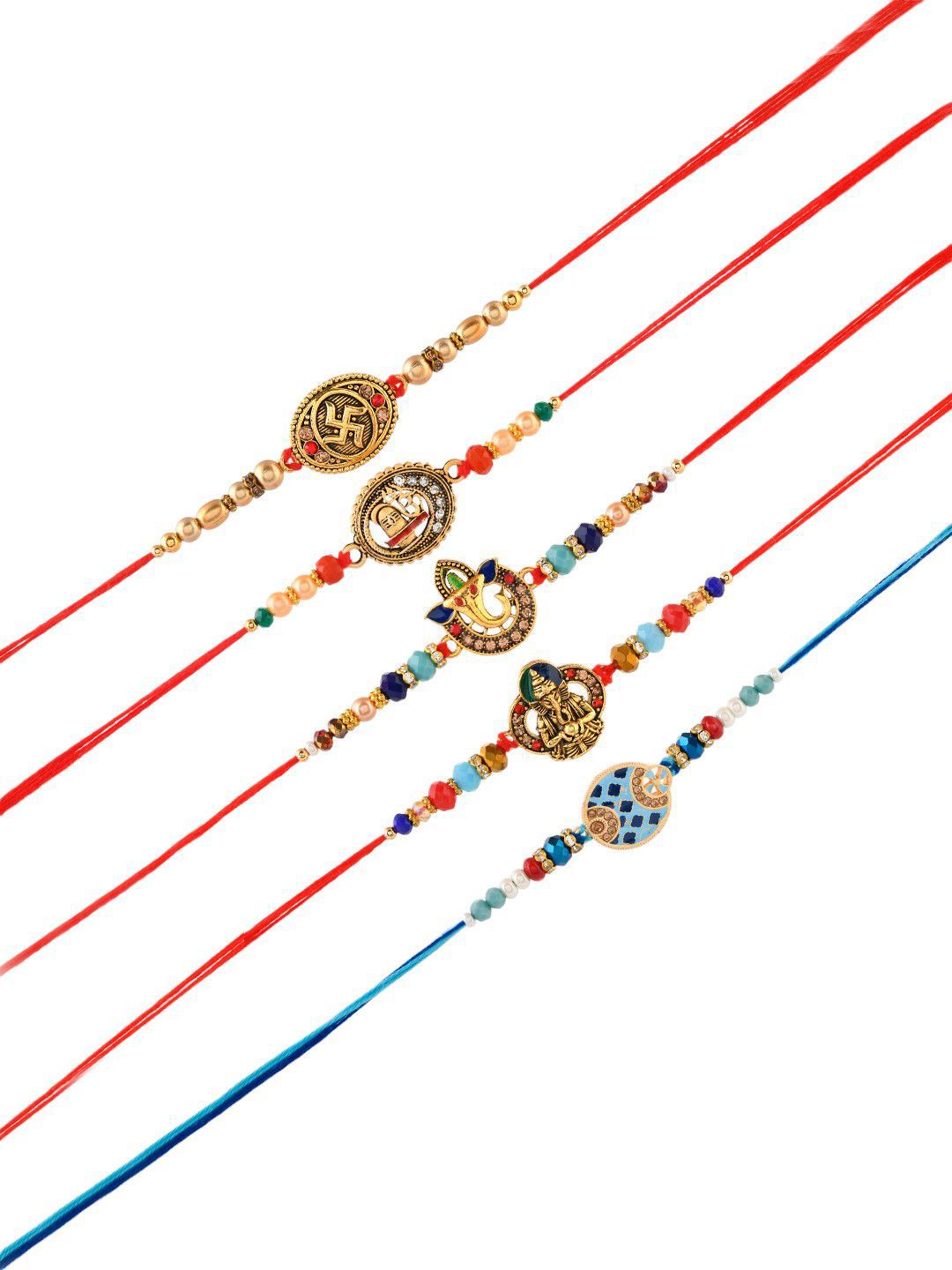 Anouk Set Of 5 Divine Beaded Thread Rakhi With Roli Chawal & Greetings Card