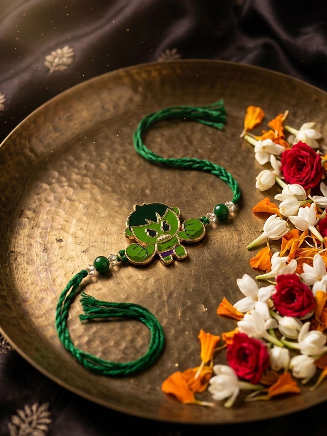 Anouk Kids Hulk Character Artificial Beads Thread Rakhi With Roli Chawal Chandan Mishri