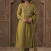 Dhiyona IE Women Green Silk Blend Ethnic Motifs Empire Mirror Work Kurta Trousers & Dupatta