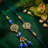 Dhiyona Set Of 2 Blue Artificial Beads Morpankh Style Bhaiya Bhabhi Rakhi With Roli Chawal