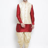 Men's Maroon Silk Blend Straight Jacket  Kurta and Dhoti Set