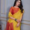 Dhiyona GR Women's Jheel Honey Gold & Red Zari Woven Design Linen Jacquard Saree