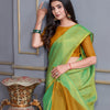 Dhiyona GR Women's Jheel Fern Green & Gold Zari Woven Design Linen Jacquard Saree