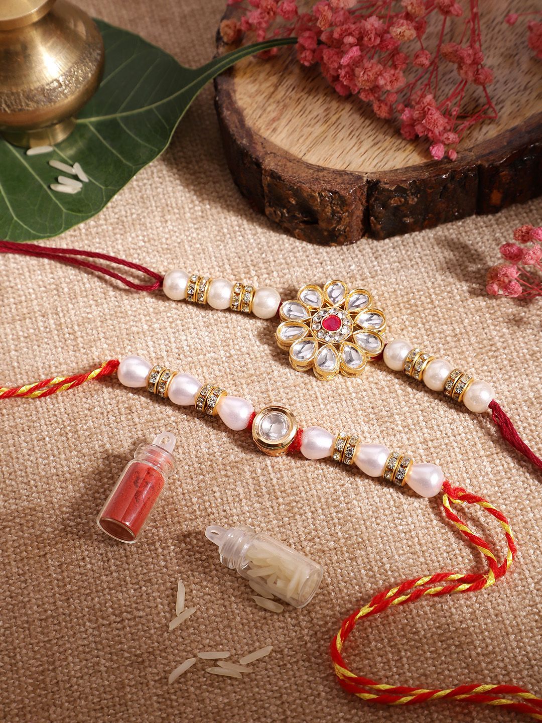 Anouk Unisex Set of 2 Beaded Bhai Bhabhi Rakhis With Roli & Chawal