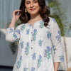 Dhiyona IE Floral Printed Round Neck Panelled A-Line Pure Cotton Kurta With Trousers