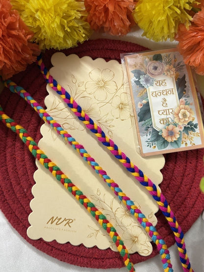 Anouk Set Of 3 Multicolor Thread Rakhi With Roli Chawal Chandan Mishri