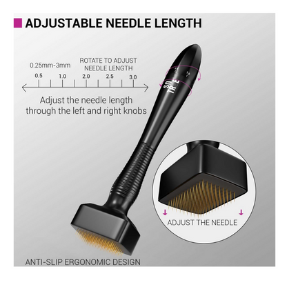 Sotrue Derma Stamp for hair growth with adjustable needles from 0.25mm to 3mm, a face care tool for skin rejuvenation.