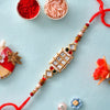 Dhiyona Red Mirror & Pearl-Beaded Rakhi With Roli Chawal & Greeting Card