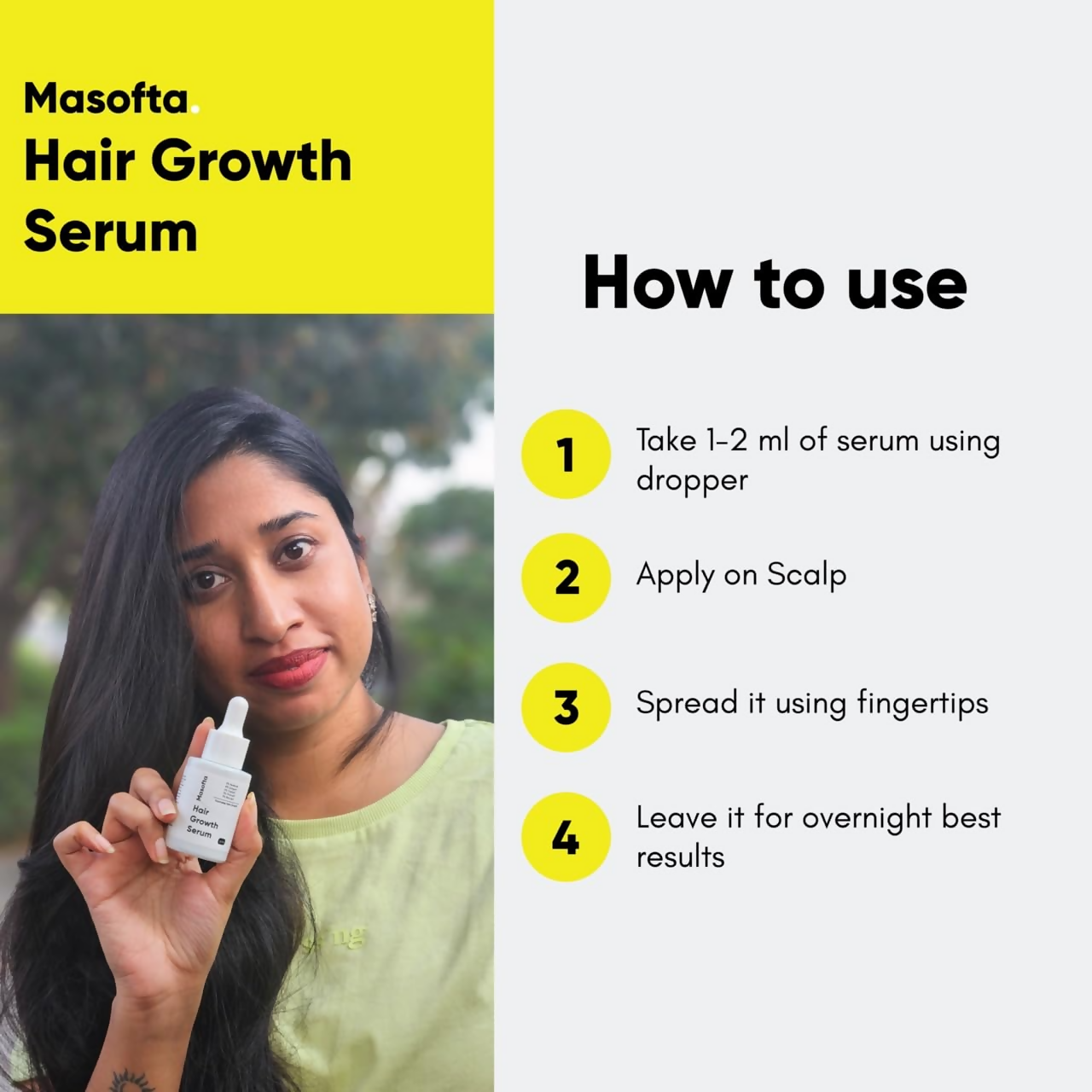 Masofta Hair Growth Serum bottle with applicator tip, designed to promote hair nourishment and growth.