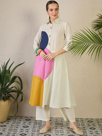 Dhiyona IE Women's Women Geometric Printed Regular Pure Cotton Kurta with Trousers