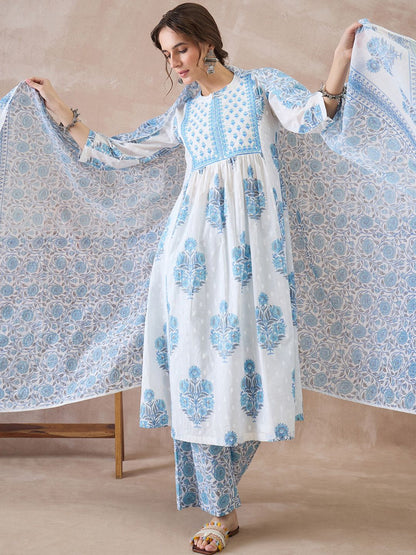 Women Floral Printed Panelled Pure Cotton Kurta with Trousers & With Dupatta