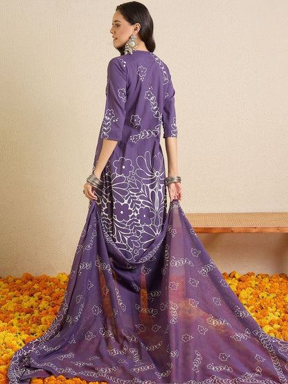 Women Ethnic Motifs Printed Regular Beads and Stones Pure Cotton Kurta with Trousers & With Dupatta