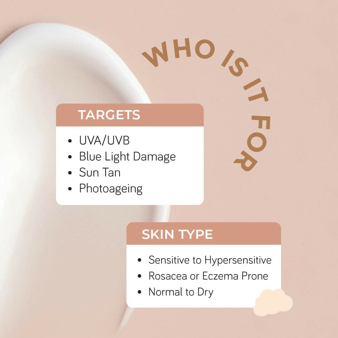 Moody SensiSoothe Mineral Brightening Sunscreen Serum with ceramides and rice, SPF protection, in a sleek pump bottle.