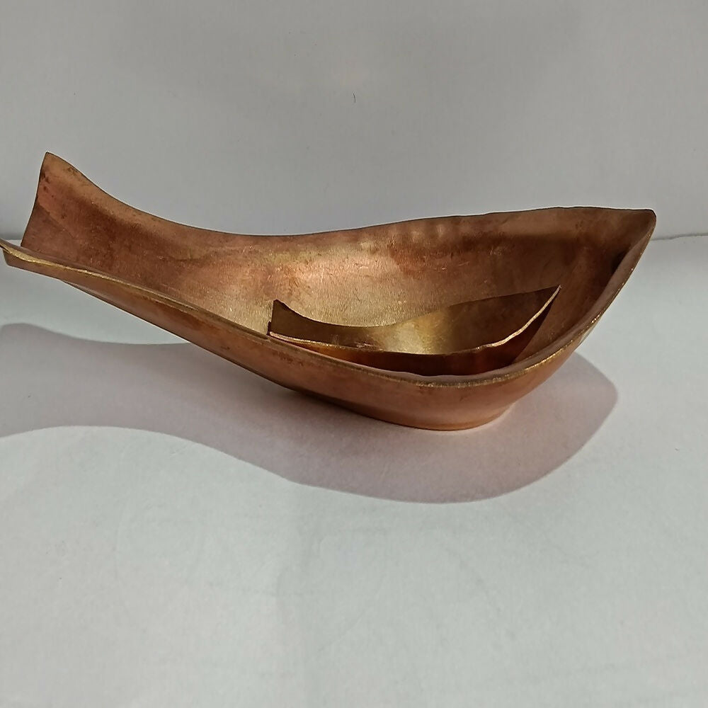 Brass Kosa Kushi for puja, traditional Om Sai Bhakti religious item, featuring intricate design and polished finish.