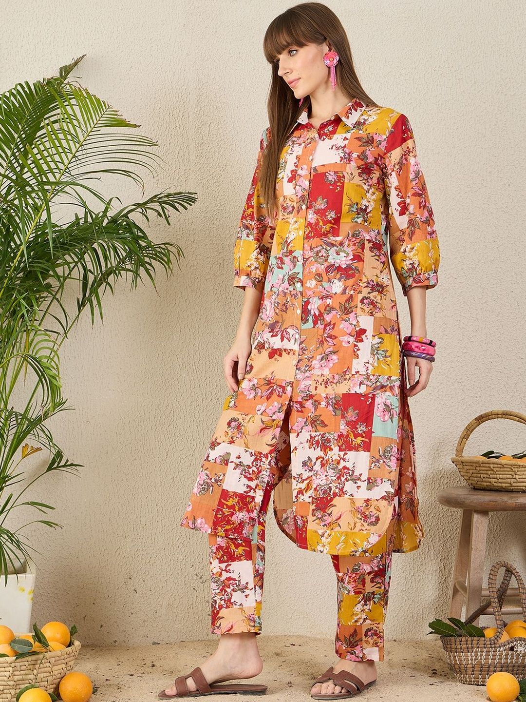 Women Floral Printed Regular Pure Cotton Kurta with Trousers