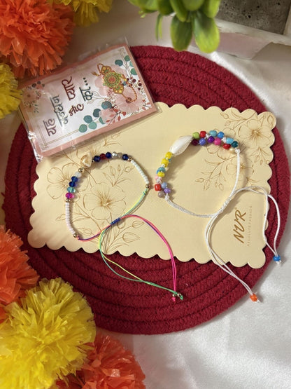 Anouk Set Of 2 Artificial Beads Thread Rakhi With Roli Chawal Chandan Mishri