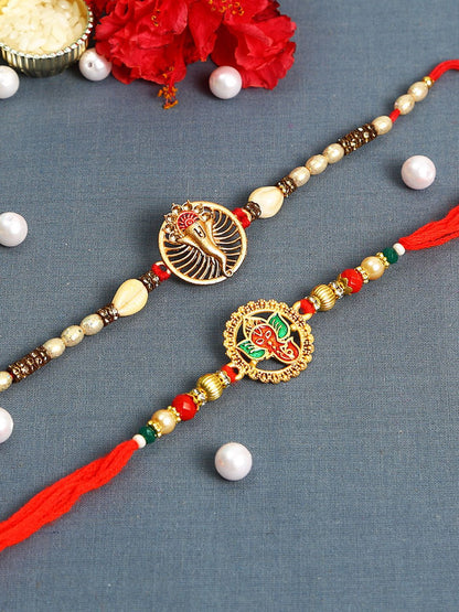 Anouk Set Of 2 Red Lord Ganesha Rakhis Comes With Roli Rice & Greeting Card