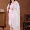 Indyancart IE Women Striped Regular Thread Work Linen Kurta with Trousers & With Dupatta
