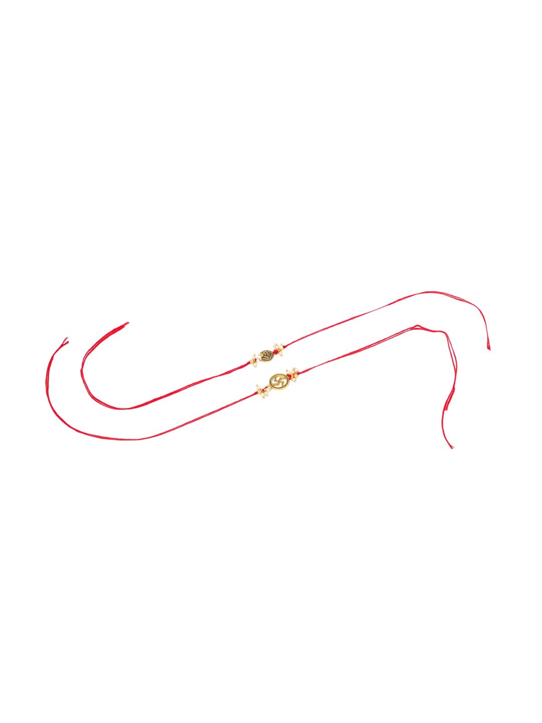 Anouk Pack Of 2 Swastik Desgin Bhaiya Bhabhi Rakhi With Roli Chawal Chandan Mishri