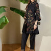 Dhiyona IE Women Black Floral Embroidered Thread Work Pure Cotton Kurti with Trousers