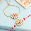 Dhiyona Set Of 2 Gold Toned Kundan Floral Design Bhaiya Bhabhi Rakhi Set With Roli Chawal