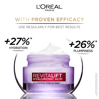 L'Oreal Paris Hydrated, plump, and radiant skin kit featuring serums and essence bottles on a white background.