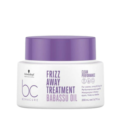 Schwarzkopf Bonacure Frizz Away Hair Mask with Babassu Oil, smooths frizz and nourishes hair, shown in a creamy mask texture.