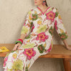 Dhiyona IE Women Printed V-Neck Cotton Top and Trousers Co-Ords