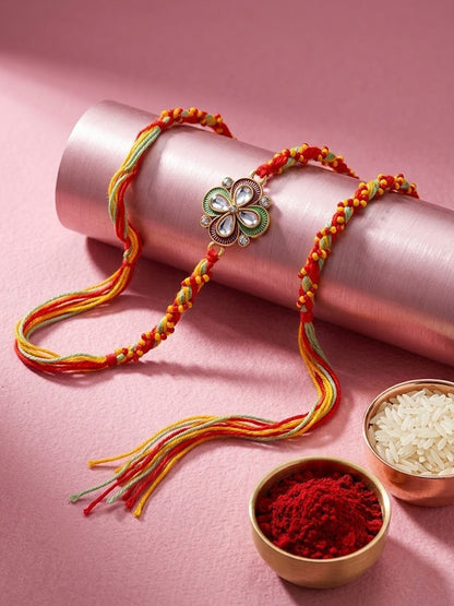 Anouk Traditional Artificial Stones Thread Rakhi With Roli Chawal Chandan Mishri