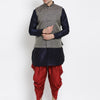 Men's Dark Blue Silk Blend Straight Jacket  Kurta and Dhoti Set