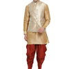 Men's Gold Silk Blend Straight Jacket  Kurta and Dhoti Set