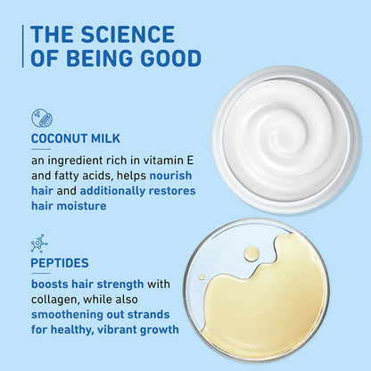 Plum Coconut Milk & Peptides Shampoo in a bottle with a floral label, designed for soft, shiny hair.