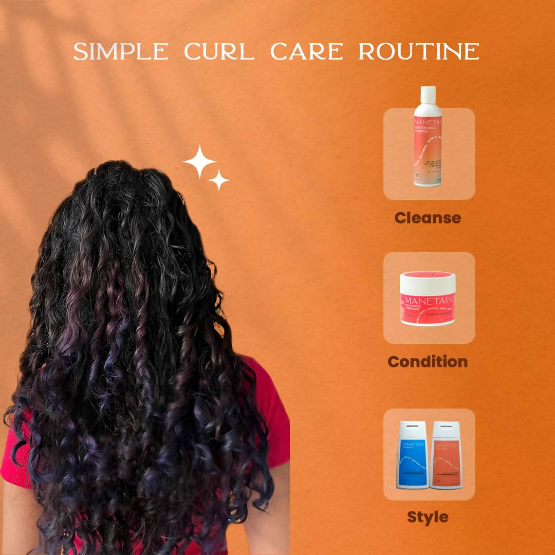 Manetain Volume Gel and Curl Cream combo for hair styling, showing the products in sleek bottles on a white background.