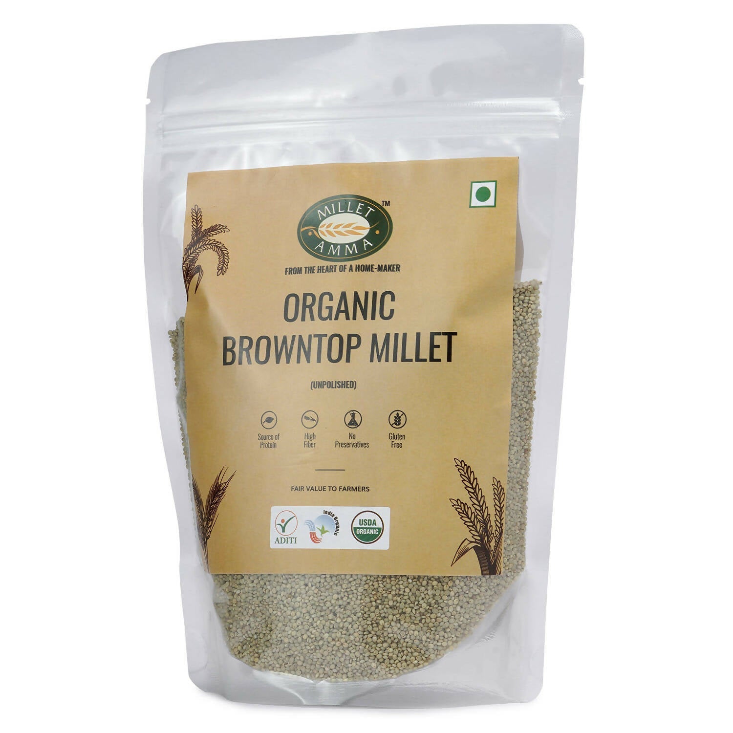 Millet Amma Organic Browntop Millet Grains - Indyancart