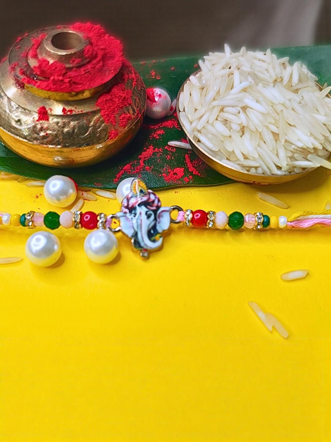 Anouk Set Of 6 Beaded Cotton Thread with AD Stones & Meenakari Designer Rakhi for Brother