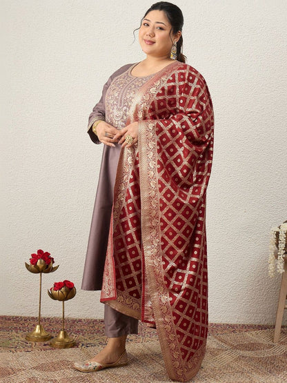 Indyancart Women's Ethnic Motifs Embroidered Regular Sequinned Kurta with Palazzos & With Dupatta
