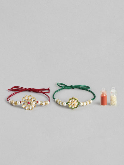 Anouk Unisex Set of 2 Beaded Bhai Bhabhi Rakhis With Roli & Chawal