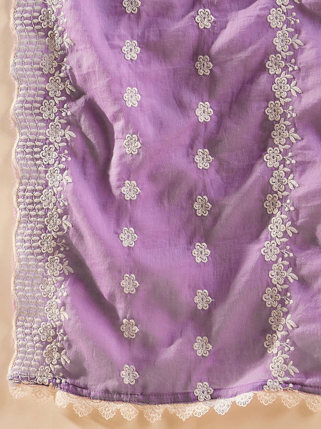 Indyancart IE Women Ethnic Motifs Embroidered Regular Thread Work Pure Cotton Kurta with Trousers & With Dupatta