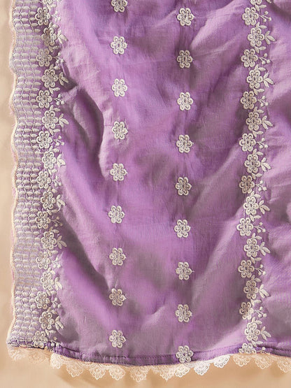 Indyancart IE Women Ethnic Motifs Embroidered Regular Thread Work Pure Cotton Kurta with Trousers & With Dupatta