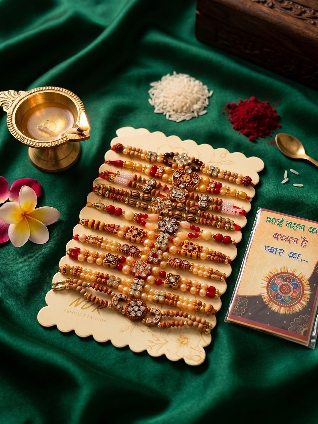Anouk Set Of 10 Multicolor Designer Thread Rakhi With Roli Chawal Chandan Mishri