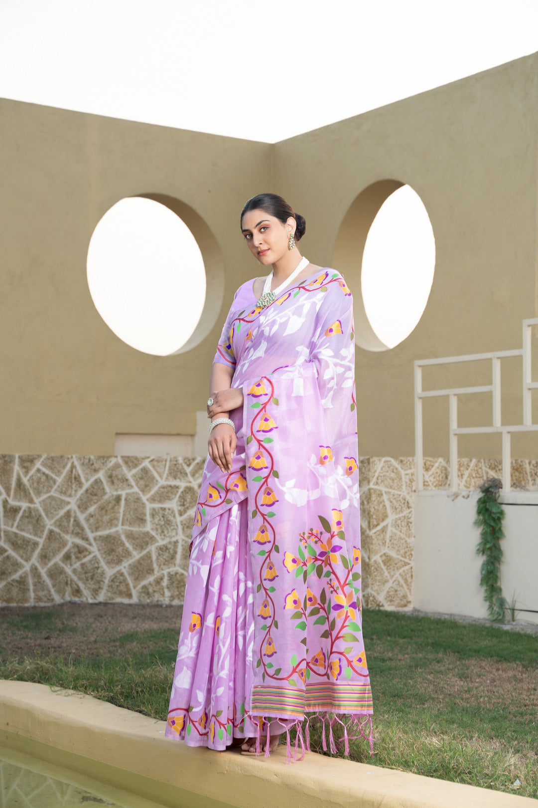 Dhiyona GR Women's Kaashi Lavender Cotton Jamdani Saree