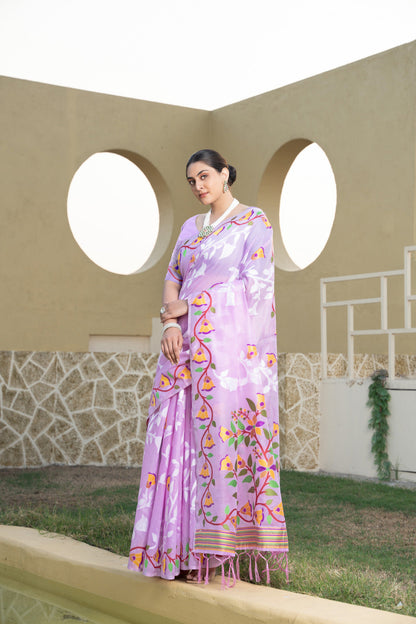 Dhiyona GR Women's Kaashi Lavender Cotton Jamdani Saree