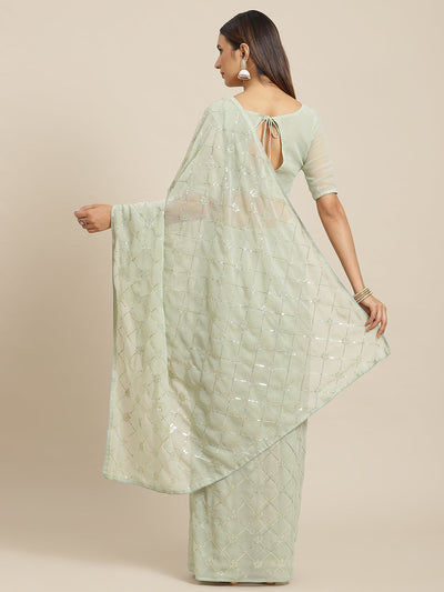Indyancart GR Women's Kaira Green Georgette Embellished Saree