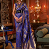 Women's Silk Blend Navy Blue Woven Design Handloom Saree With Blouse Piece