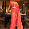 Women's Silk Blend Peach Woven Design Handloom Saree With Blouse Piece