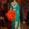 Women's Silk Blend Teal blue Woven Design Designer Saree With Blouse Piece