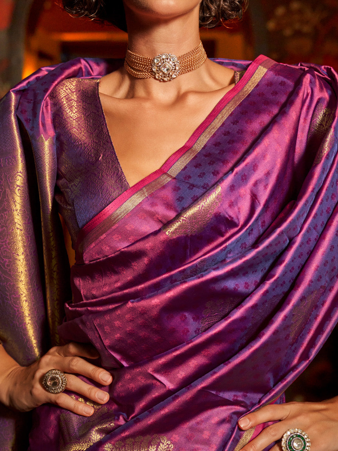 Women's Silk Blend Purple Woven Design Designer Saree With Blouse Piece