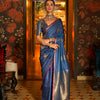 Women's Silk Blend Navy Blue Woven Design Designer Saree With Blouse Piece