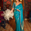 Women's Silk Blend Blue Woven Design Designer Saree With Blouse Piece